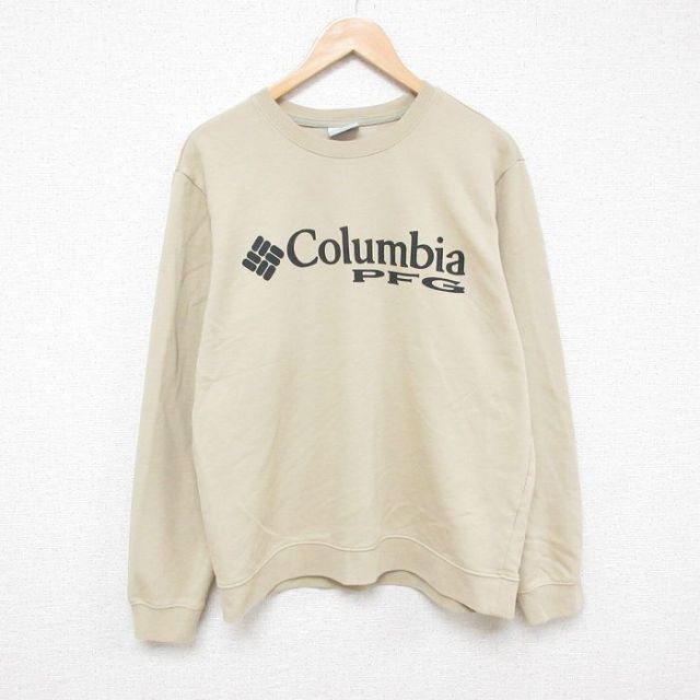 L★古着 コロンビア COLUMBIA Columbia 長袖 スウェット メンズ ビッグロゴ クルーネック ベージュ カーキ 25mar14 中古 スエット トレーナー トップス