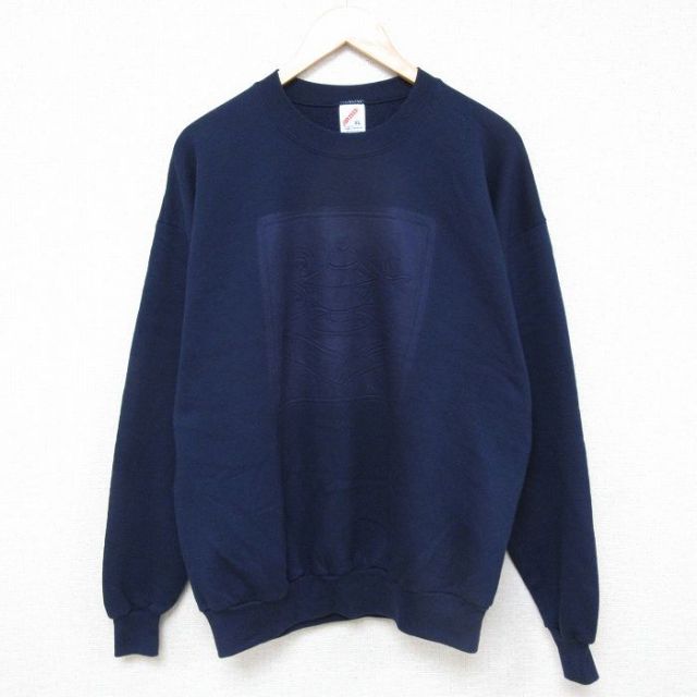 【50%OFF】L★古着 ジャージーズ 長袖 スウェット メンズ 90年代 90s ティーポット 本 クルーネック USA製 紺 ネイビー 25mar14 中古 スエット トレーナー トップス
