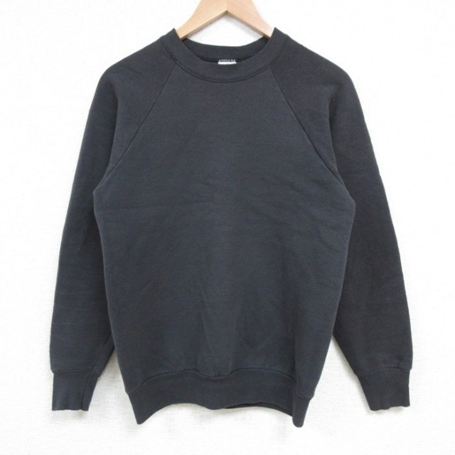 XS★古着 長袖 スウェット メンズ 80年代 80s 無地 ラグラン クルーネック 黒 ブラック 25mar11 中古 スエット トレーナー トップス