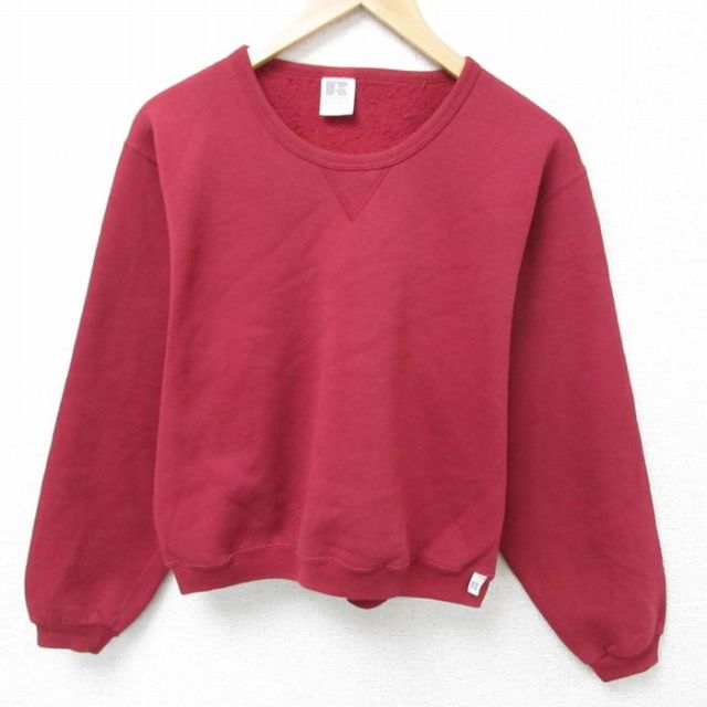 M★古着 ラッセル 長袖 スウェット メンズ 90年代 90s 無地 クルーネック USA製 エンジ 【spe】 25mar14 中古 スエット トレーナー トップス