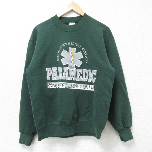 【50%OFF】S★古着 ジャージーズ 長袖 スウェット メンズ 90年代 90s PARAMEDIC クルーネック USA製 緑 グリーン 25mar12 中古 スエット トレーナー トップス