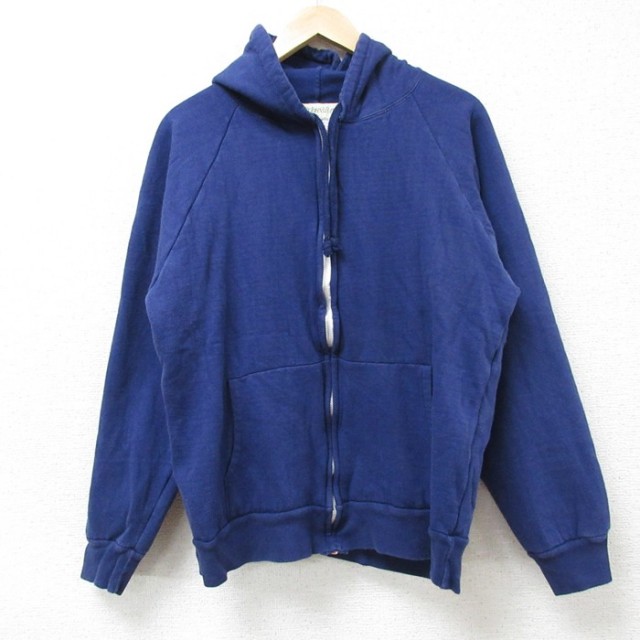 M★古着 セントジョンズベイ 長袖 フルジップ トップス パーカー メンズ 90年代 90s 無地 ラグラン 紺 ネイビー 内側サーマル 【spe】 25mar12 中古 スエット トレーナー
