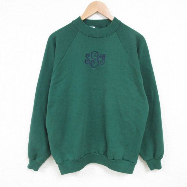 【50%OFF】ヘインズ 00s 長袖スウェット 刺繍 グリーン L | 古着