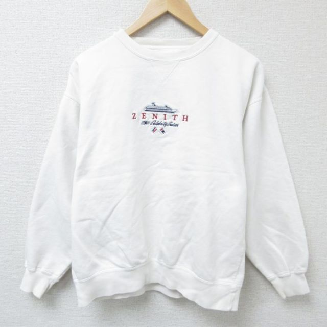 【50%OFF】ゼニス 00s 長袖スウェット 刺繍 ホワイト L | 古着