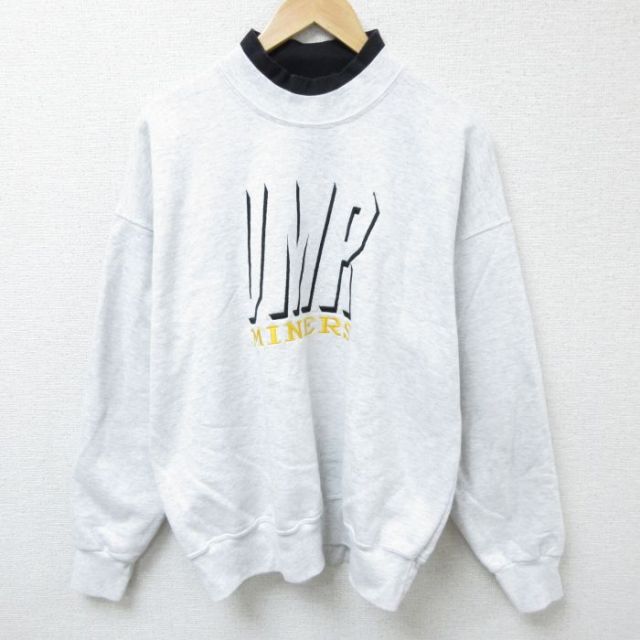 XL★古着 長袖 スウェット メンズ 90年代 90s UMR 刺繍 クルーネック USA製 薄グレー 霜降り 25mar15 中古 スエット トレーナー トップス