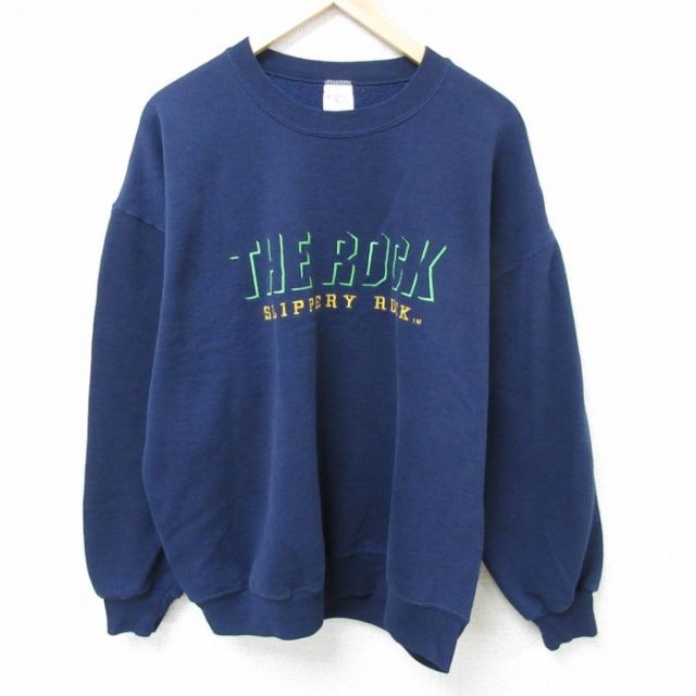 THE ROCK 90s 長袖スウェット 刺繍 ネイビー XL | 古着