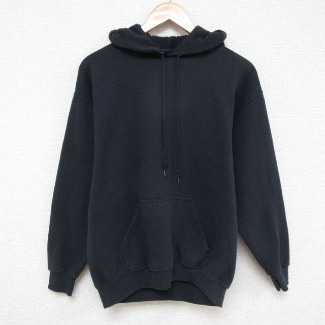 M★古着 TULTEX 長袖 スウェット パーカー メンズ 90年代 90s 無地 黒 ブラック 25mar21 中古 スエット トレーナー トップス