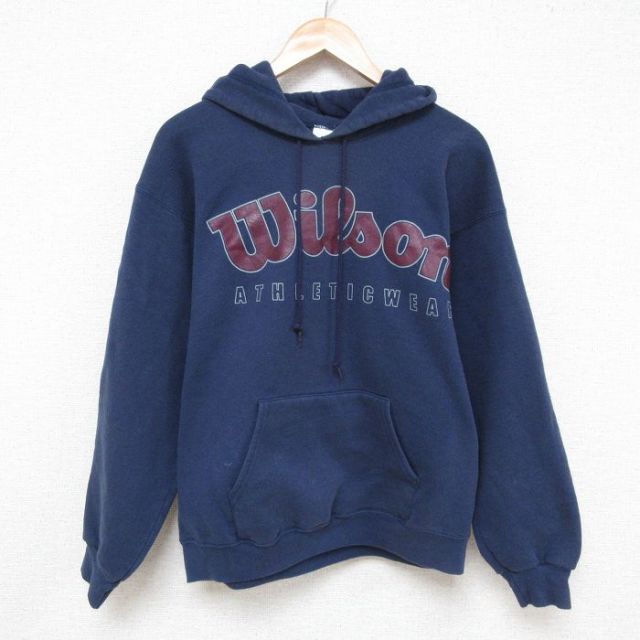 【50%OFF】L★古着 ウィルソン 長袖 スウェット パーカー メンズ 00年代 00s ビッグロゴ 紺 ネイビー 25mar21 中古 スエット トレーナー トップス