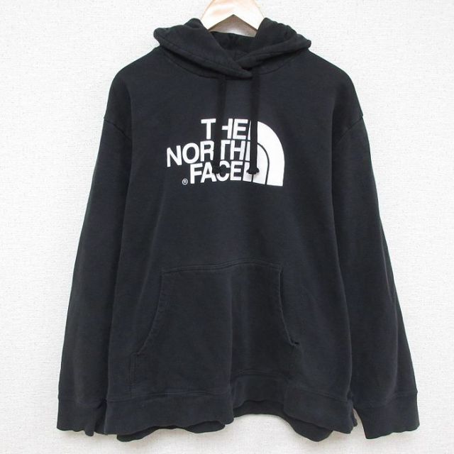 XL★古着 ノースフェイス THE NORTH FACE 長袖 スウェット パーカー メンズ ビッグロゴ 大きいサイズ 黒 ブラック 25mar21 中古 スエット トレーナー トップス