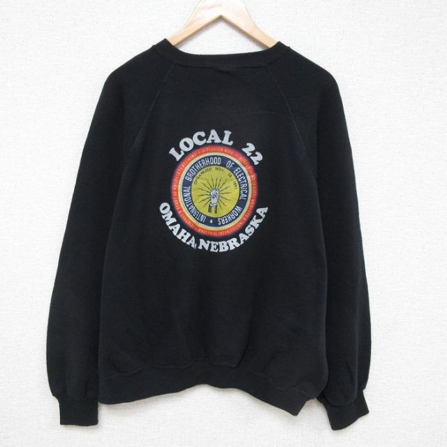 【50%OFF】XL★古着 リー Lee 長袖 スウェット メンズ 90年代 90s ネブラスカ 大きいサイズ クルーネック USA製 黒 ブラック 25mar21 中古 スエット トレーナー トップス