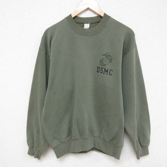 M★古着 長袖 スウェット メンズ 00年代 00s ミリタリー USMC アメリカ海兵隊 クルーネック 濃緑 グリーン 25mar21 中古 スエット トレーナー トップス
