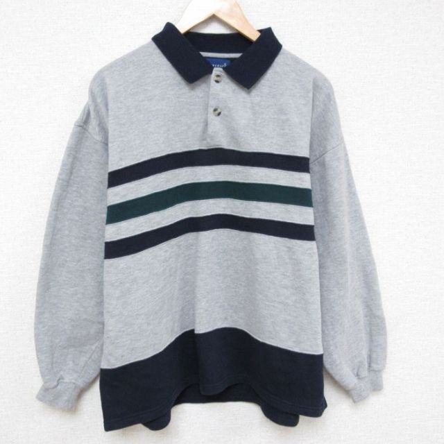 【50%OFF】XL★古着 タウンクラフト 長袖 スウェット メンズ 90年代 90s ツートンカラー 襟付き グレー 霜降り 25mar21 中古 スエット トレーナー トップス