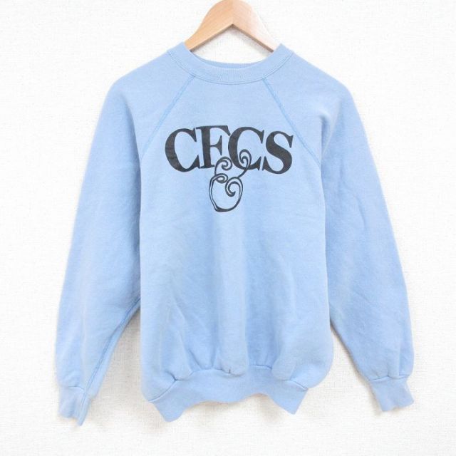 L★古着 ディスカス 長袖 スウェット メンズ 80年代 80s CFCS ラグラン クルーネック 薄紺 ネイビー 25mar17 中古 スエット トレーナー トップス