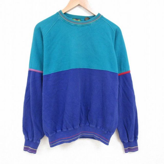 【50%OFF】XL★古着 長袖 スウェット メンズ 00年代 00s ツートンカラー ラグラン クルーネック 緑他 グリーン 25mar17 中古 スエット トレーナー トップス