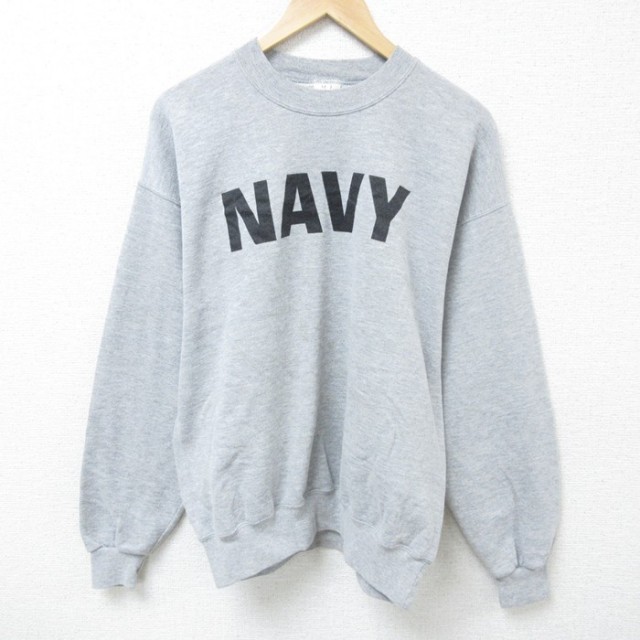L★古着 長袖 スウェット メンズ 90年代 90s ミリタリー ネイビー NAVY クルーネック USA製 グレー 霜降り 25mar17 中古 スエット トレーナー トップス