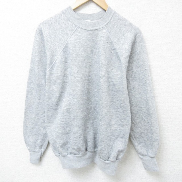 M★古着 長袖 スウェット メンズ 90年代 90s 無地 ラグラン クルーネック USA製 グレー 霜降り 25mar17 中古 スエット トレーナー トップス