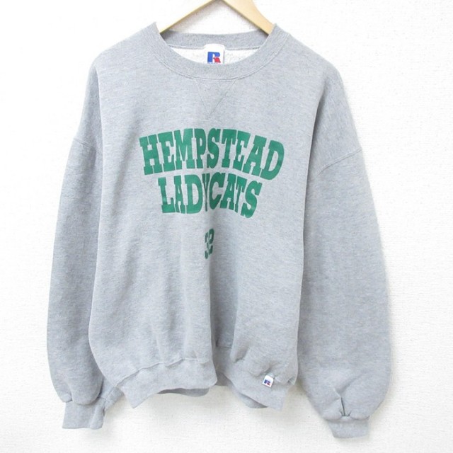 XL★古着 ラッセル 長袖 スウェット メンズ 00年代 00s LADYCATS クルーネック グレー 霜降り 【spe】 25mar17 中古 スエット トレーナー トップス
