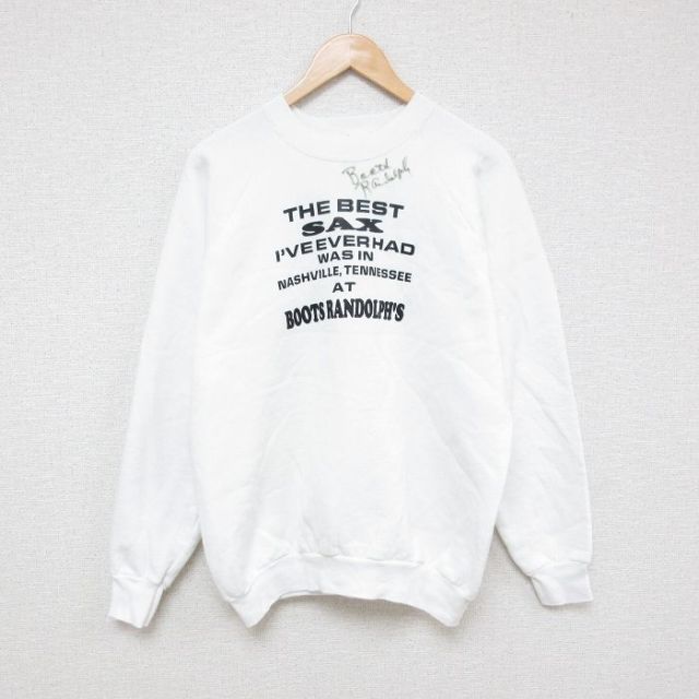 【20%OFF】L★古着 フルーツオブザルーム 長袖 スウェット メンズ 90年代 90s サックス ラグラン クルーネック USA製 白 ホワイト 25mar18 中古 スエット トレーナー トップス