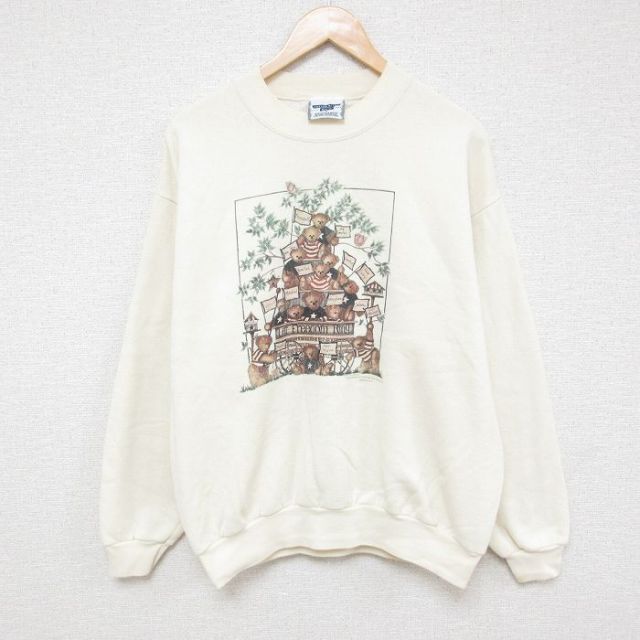 【20%OFF】L★古着 リー Lee 長袖 スウェット メンズ 00年代 00s クマ クルーネック 白 ホワイト 25mar18 中古 スエット トレーナー トップス