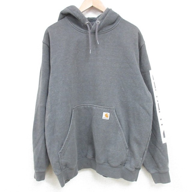 XL★古着 カーハート Carhartt 長袖 スウェット パーカー メンズ 00年代 00s 無地 濃グレー 霜降り 25mar18 中古 スエット トレーナー トップス
