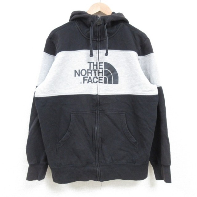 M★古着 ノースフェイス THE NORTH FACE 長袖 フルジップ スウェット パーカー メンズ 00年代 00s ビッグロゴ ツートンカラー 黒他 ブラック 霜降り 25mar18 中古 スエット トレーナー トップス