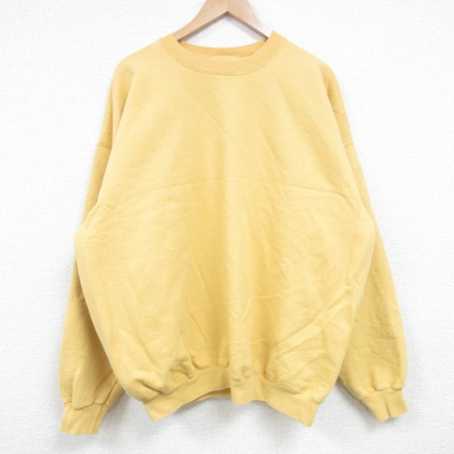 XL★古着 ヘインズ Hanes 長袖 スウェット メンズ 00年代 00s 無地 クルーネック 黄 イエロー 25mar18 中古 スエット トレーナー トップス