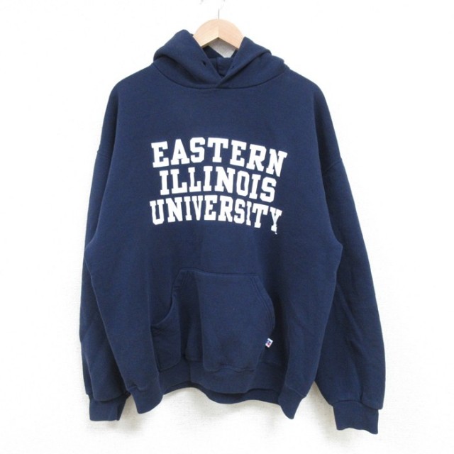 XL★古着 ラッセル 長袖 スウェット パーカー メンズ 00年代 00s EASTERN ILLINOIS 大学 紺 ネイビー 【spe】 25mar19 中古 スエット トレーナー トップス