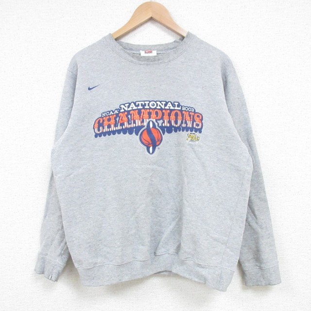 M★古着 ナイキ NIKE 長袖 スウェット メンズ 00年代 00s National Champs クルーネック グレー 霜降り 25mar19 中古 スエット トレーナー トップス