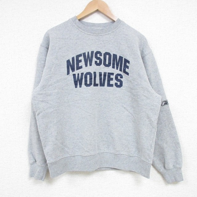 M★古着 リーボック REEBOK 長袖 スウェット メンズ 00年代 00s NEWSOME WOLVES クルーネック グレー 霜降り 25mar19 中古 スエット トレーナー トップス