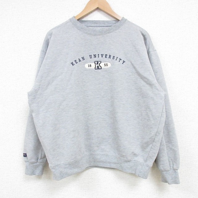 【20%OFF】L★古着 ジャンスポーツ 長袖 スウェット メンズ 00年代 00s KEAN 大学 刺繍 クルーネック グレー 霜降り 25mar19 中古 スエット トレーナー トップス