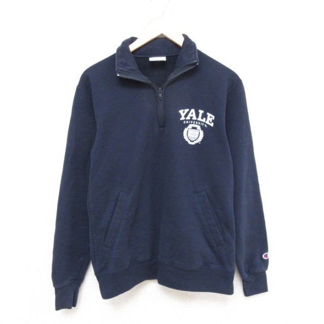 S★古着 チャンピオン Champion 長袖 ハーフジップ スウェット メンズ イェール 大学 クルーネック 紺 ネイビー 25mar21 中古 スエット トレーナー トップス