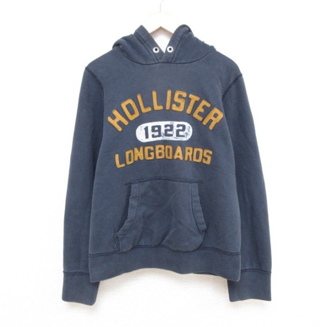L★古着 ホリスター Hollister 長袖 スウェット パーカー メンズ ビッグロゴ 濃グレー 25mar21 中古 スエット トレーナー トップス