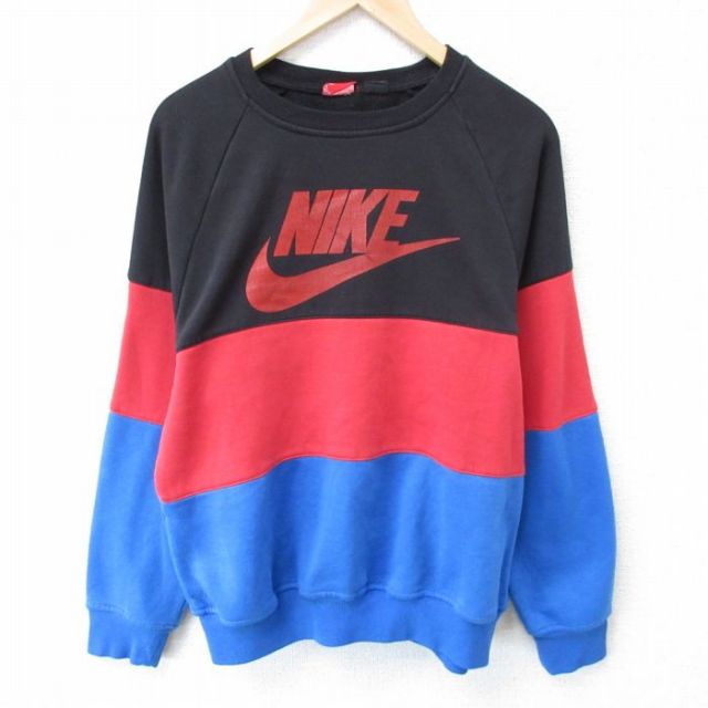L★古着 ナイキ NIKE 長袖 スウェット メンズ ビッグロゴ マルチカラー ラグラン クルーネック 黒他 ブラック 【spe】 25mar19 中古 スエット トレーナー トップス