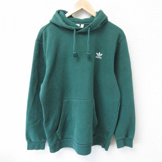 L★古着 アディダス adidas 長袖 スウェット パーカー メンズ ワンポイントロゴ 緑 グリーン 25mar19 中古 スエット トレーナー トップス