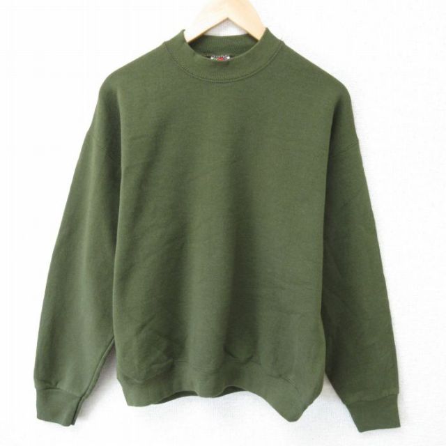 【20%OFF】L★古着 フルーツオブザルーム 長袖 スウェット メンズ 00年代 00s 無地 クルーネック 濃緑 グリーン 25mar19 中古 スエット トレーナー トップス