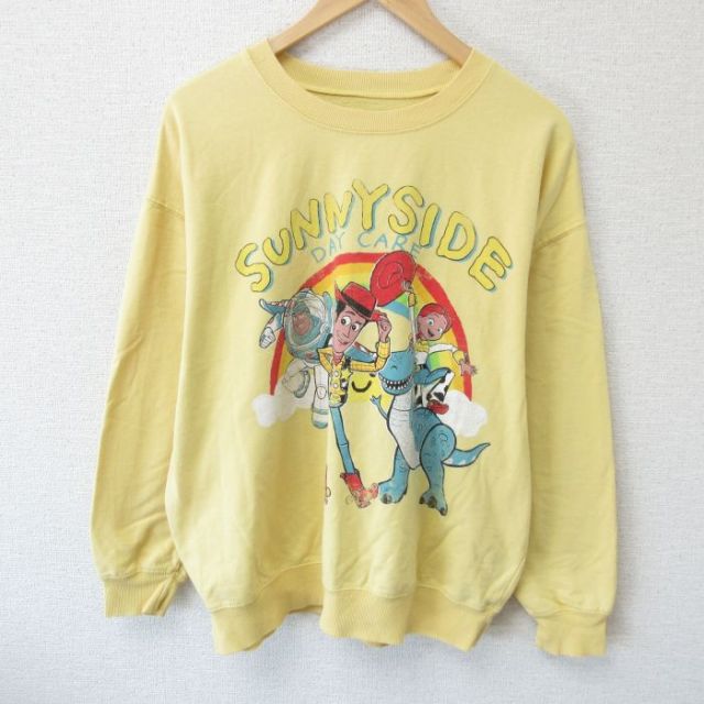 XL★古着 長袖 スウェット メンズ ディズニー DISNEY ピクサー トイストーリー ウッディ バズライトイヤー クルーネック 黄 イエロー 25mar19 中古 スエット トレーナー トップス