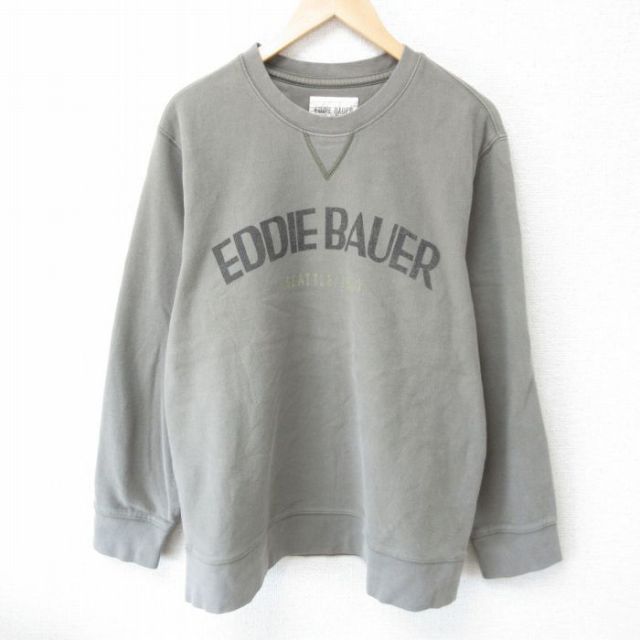 L★古着 エディーバウアー Eddie Bauer 長袖 スウェット メンズ 00年代 00s ビッグロゴ クルーネック 濃緑 グリーン 25mar22 中古 スエット トレーナー トップス