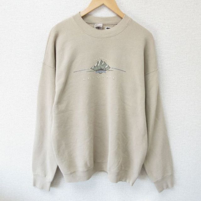 【20%OFF】XL★古着 フルーツオブザルーム 長袖 スウェット メンズ 00年代 00s コロラド 大きいサイズ クルーネック ベージュ カーキ 25mar22 中古 スエット トレーナー トップス