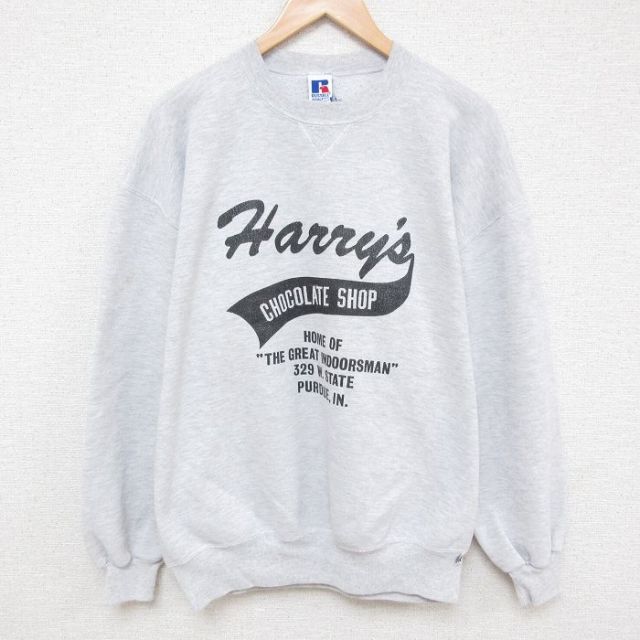 XL★古着 ラッセル 長袖 スウェット メンズ 90年代 90s Harrys CHOCOLATE SHOP クルーネック USA製 薄グレー 霜降り 【spe】 25mar25 中古 スエット トレーナー トップス