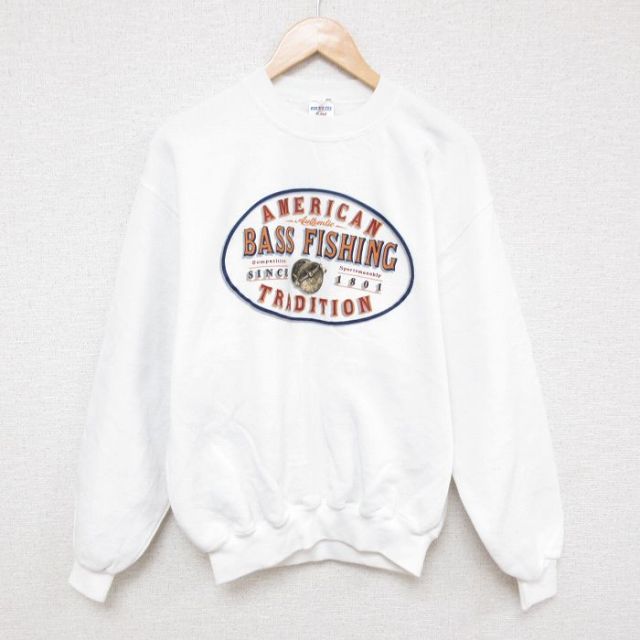 【50%OFF】L★古着 ジャージーズ 長袖 スウェット メンズ 00年代 00s BASS FISHING クルーネック 白 ホワイト 25mar25 中古 スエット トレーナー トップス