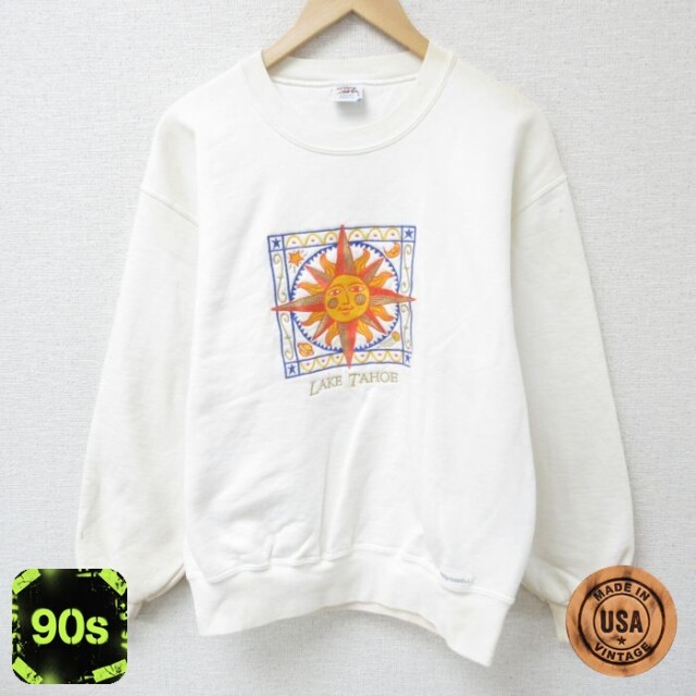 Crazy Shirts 90s 長袖スウェット 太陽刺繍 ホワイト M | 古着