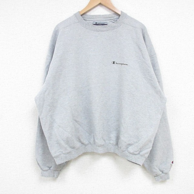 XL★古着 チャンピオン Champion 長袖 スウェット メンズ 00年代 00s ワンポイントロゴ 大きいサイズ クルーネック グレー 霜降り 25mar24 中古 スエット トレーナー トップス