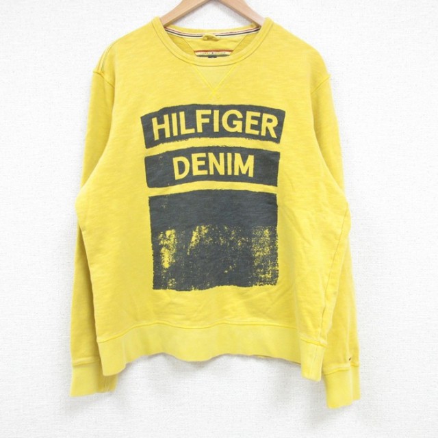 L★古着 トミーヒルフィガー TOMMY HILFIGER 長袖 ブランド トップス メンズ ビッグロゴ コットン クルーネック 黄 イエロー 25mar24 中古 スエット トレーナー