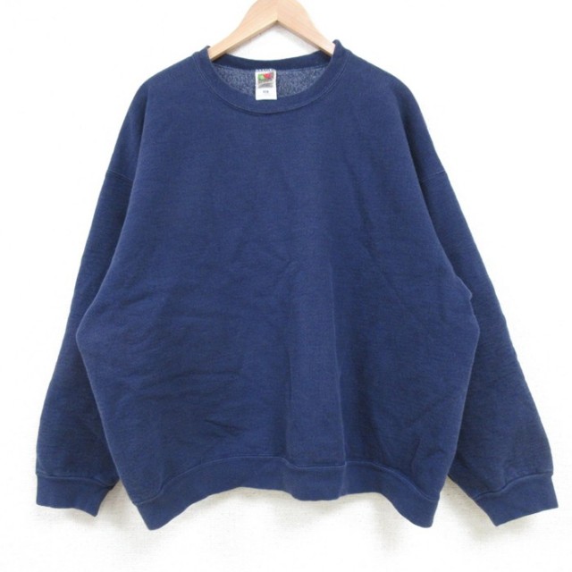 XL★古着 フルーツオブザルーム 長袖 スウェット メンズ 00年代 00s 無地 大きいサイズ クルーネック 紺 ネイビー 25mar24 中古 スエット トレーナー トップス