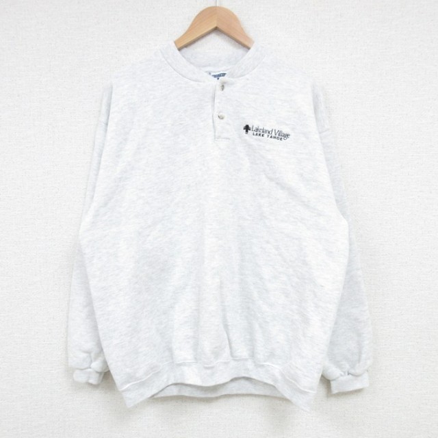 【20%OFF】L★古着 リー Lee 長袖 スウェット メンズ 00年代 00s Lakeland Village ヘンリーネック 薄グレー 霜降り 25mar24 中古 スエット トレーナー トップス