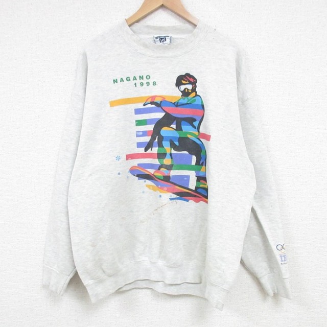 XL★古着 リー Lee 長袖 スウェット メンズ 90年代 90s 長野オリンピック IBM クルーネック USA製 薄グレー 霜降り 【spe】 25mar24 中古 スエット トレーナー トップス
