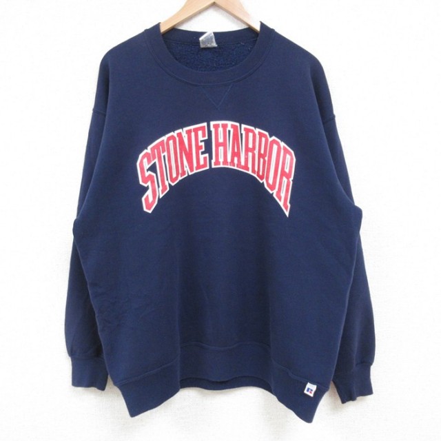XL★古着 ラッセル 長袖 スウェット メンズ 90年代 90s STONE HARBOR クルーネック USA製 紺 ネイビー 【spe】 25mar24 中古 スエット トレーナー トップス