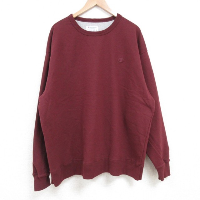 XL★古着 チャンピオン Champion 長袖 スウェット メンズ ワンポイントロゴ 大きいサイズ クルーネック エンジ 25mar24 中古 スエット トレーナー トップス