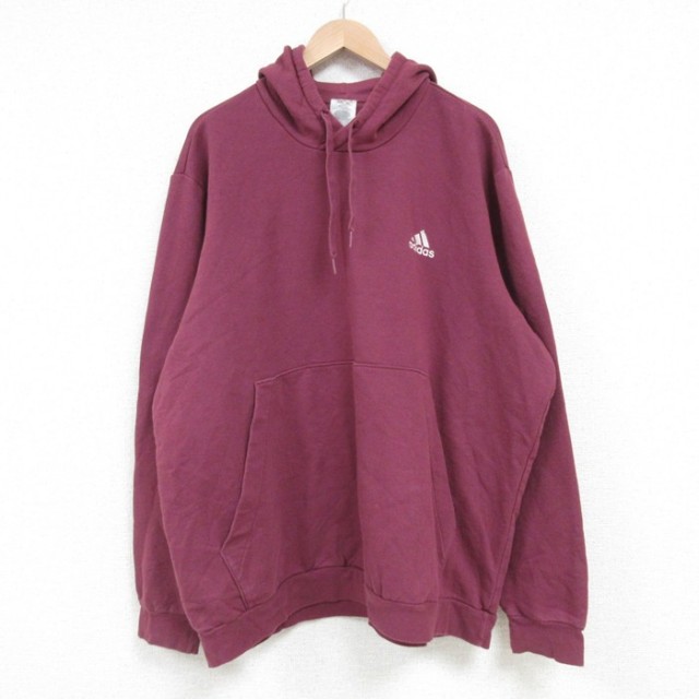 【20%OFF】XL★古着 アディダス adidas 長袖 スウェット パーカー メンズ ワンポイントロゴ 大きいサイズ エンジ 25mar24 中古 スエット トレーナー トップス