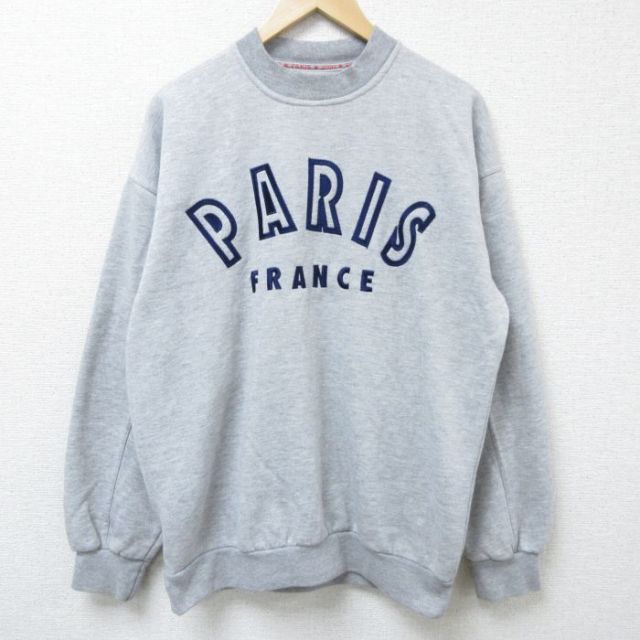 L★古着 長袖 スウェット メンズ 00年代 00s PARIS 刺繍 クルーネック グレー 霜降り 25mar29 中古 スエット トレーナー トップス